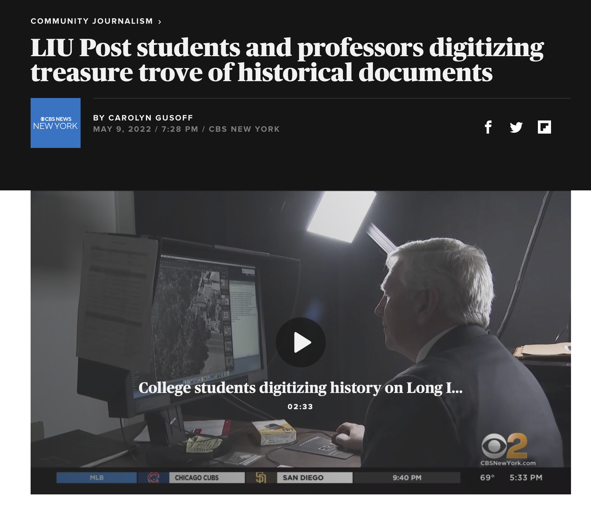 LIU Post students and professors digitizing treasure trove of historical documents.